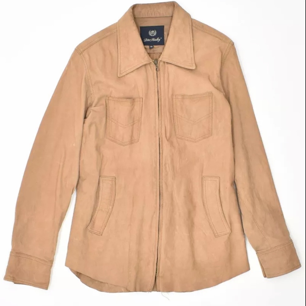 Sexy Vintage LETER HADLEY Calf Leather Tan Shirt Jacket*EVC